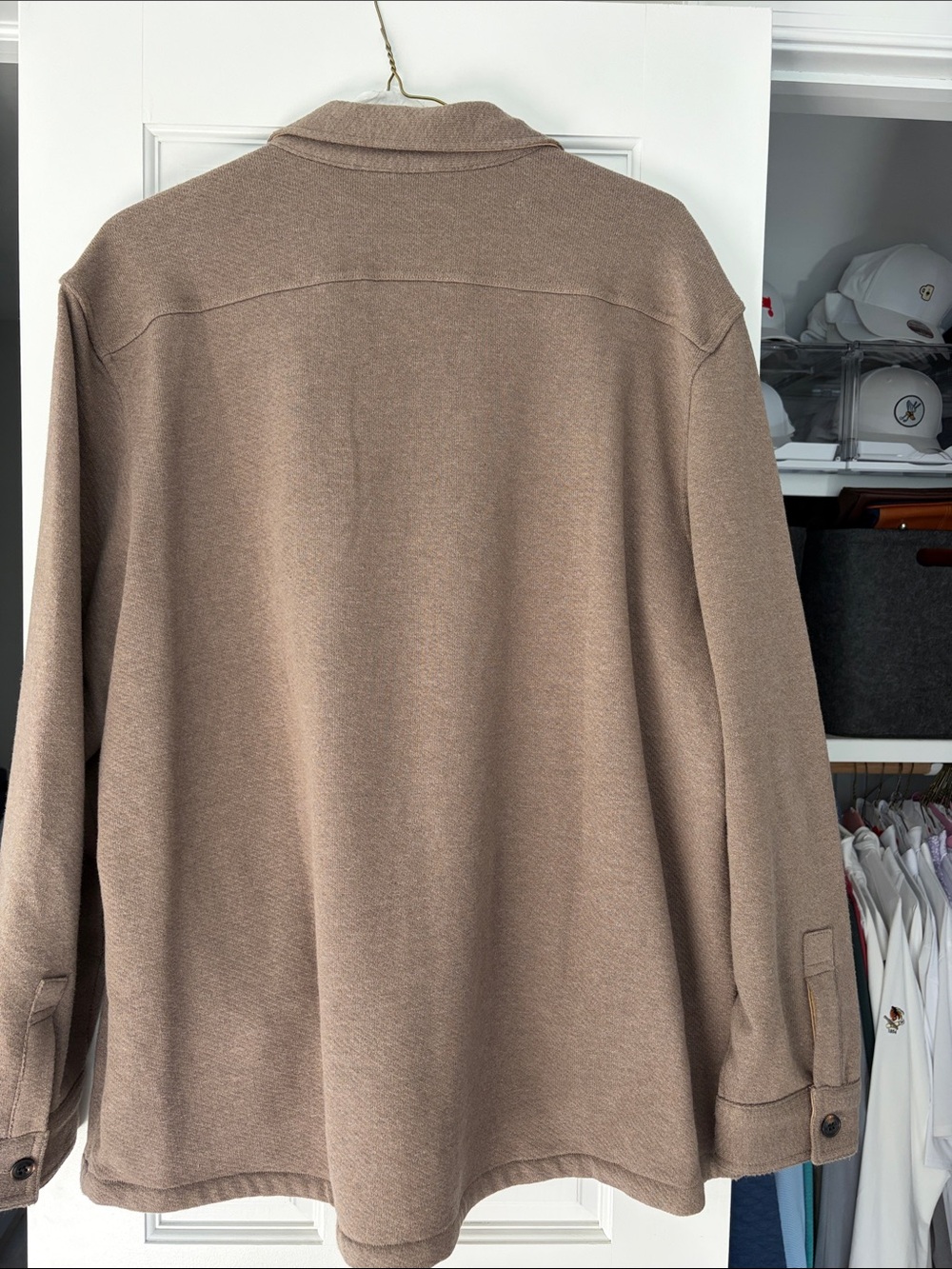 Faherty Taupe Lightweight Button-Front Shacket - Picture 2 of 3